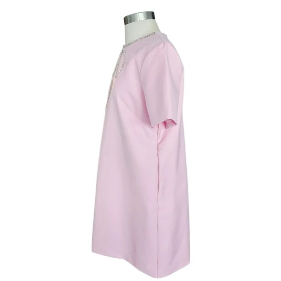 NWOT Pink Baby Pink  Dress with Embellished Sworowski Cristals Neckline - Picture 6 of 8